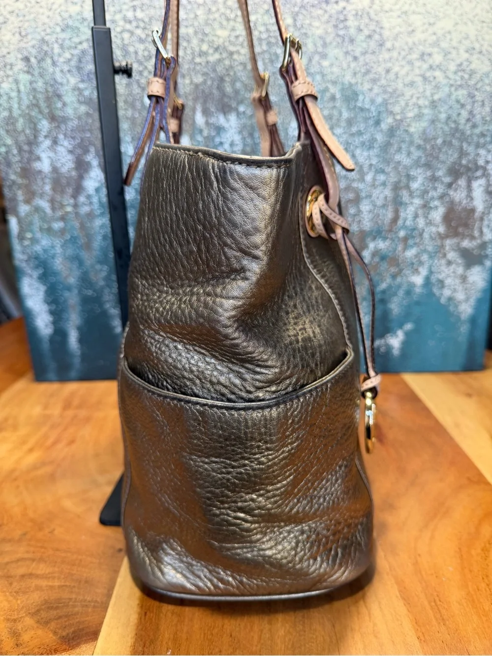 MICHAEL Michael Kors Quiet Luxury Metallic Pewter Leather Pocket Tote GUC